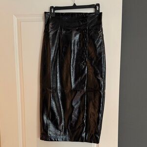 Mishka Shiny Black Pencil Skirt with Buttons